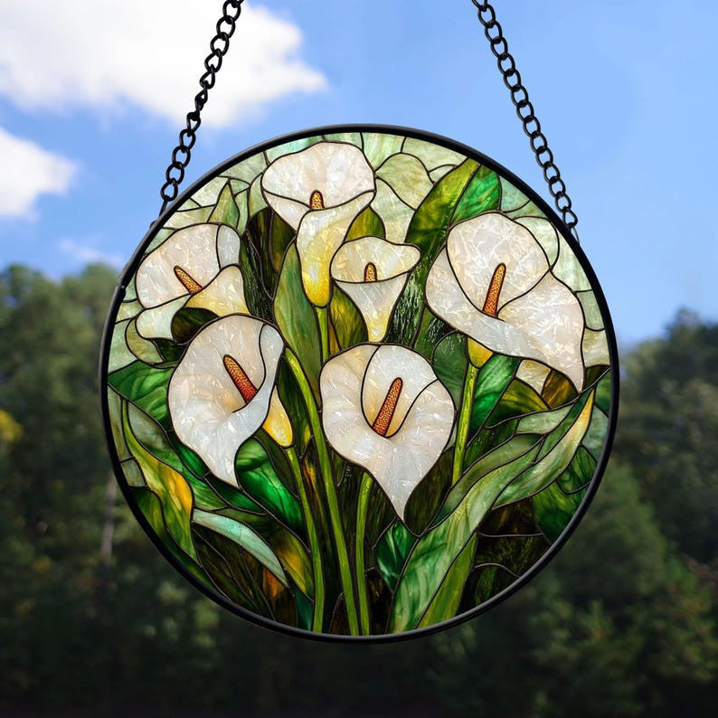 Calla Lilies Faux Stained Glass SUncatcher, Calla Lily Beautiful Suncatcher, Birthday Gift For Mom Wife Mother Grandmother, Christmas Gift