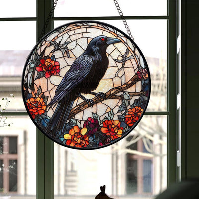 Faux Stained Glass Gothic Raven Suncatcher, Gothic Crow window hangings for garden, House Decoration, Halloween Vibes, Gothic Vibes
