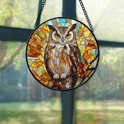 Owl Faux Stained Glass Suncatcher, Bird Faux Stained Glass Window Hanging, Birthday Gift For Women, Christmas Gift, Gift For Mom, Owl Lover