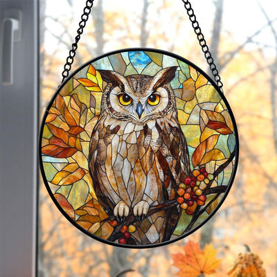 Owl Faux Stained Glass Suncatcher, Bird Faux Stained Glass Window Hanging, Birthday Gift For Women, Christmas Gift, Gift For Mom, Owl Lover