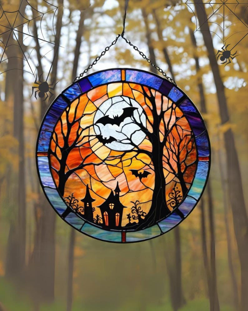Halloween Faux Stained Glass Suncatcher,Halloween Decoration,Faux Stained Glass Suncatcher,Unique Home Decor,Halloween Gift Ideas,Gothic Decor