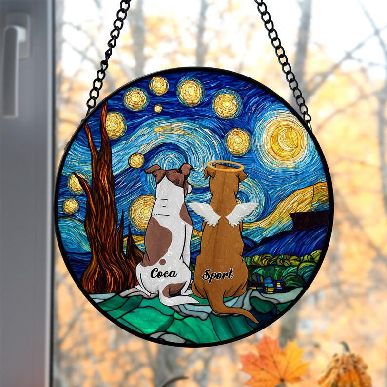Personalized Pet Memorial Faux Stained Glass, Loss Of Dog/ Cat Faux Stained Glass, Pet Sympathy Gift, In Loving Memory Pet Suncatcher, Christmas Gift
