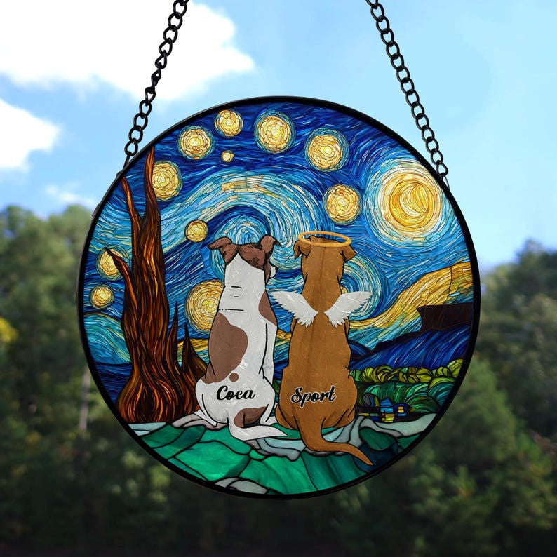 Personalized Pet Memorial Faux Stained Glass, Loss Of Dog/ Cat Faux Stained Glass, Pet Sympathy Gift, In Loving Memory Pet Suncatcher, Christmas Gift