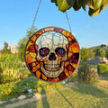 Skull Painted Faux Stained Glass Suncatcher, Window Hanging Decor, Outdoor Sun Catcher, Halloween Decor