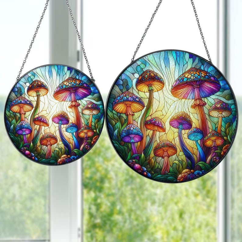 Mushroom Forest Glass Hanging, Autumn Pumpkin Glass, Bird Nerd, Nature Landscape, Fall Vibes, Thanksgiving Gift, Mushroom Hunter Gift