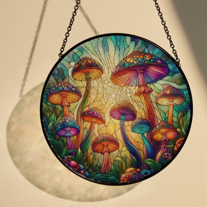 Mushroom Forest Glass Hanging, Autumn Pumpkin Glass, Bird Nerd, Nature Landscape, Fall Vibes, Thanksgiving Gift, Mushroom Hunter Gift