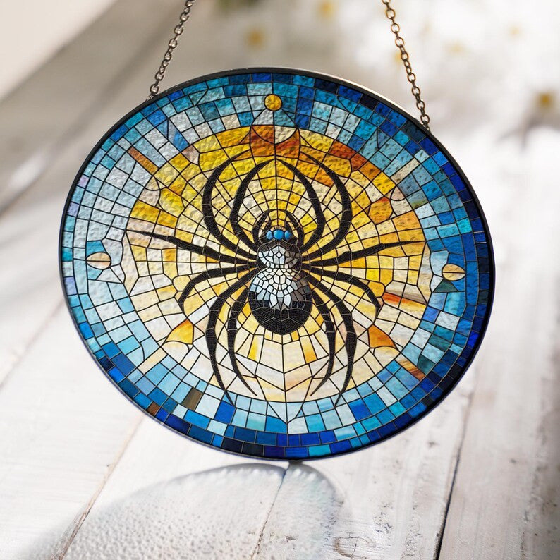 Spiderweb Glass Decor, Halloween Spider Decor, Spider Suncatcher, Spider Lover Gift, Halloween Decor, Spooky Season, Haunted House