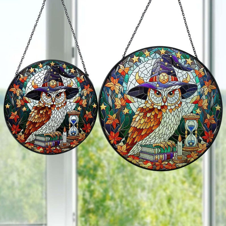 Mysterious Owl Witch Glass Decor, Halloween Owl Decor, Owl Suncatcher, Owl Lover Gift, Halloween Decor, Spooky Season, Owl Witch Decor