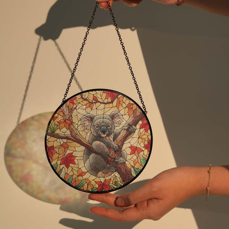 Autumn Koala Stain Glass Decor, Koala On Fall Tree Decor, Koala Lover Gift, Autumn Season, Fall Vibe Decor, Fall Gift, Thanksgiving Gift