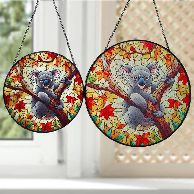 Autumn Koala Stain Glass Decor, Koala On Fall Tree Decor, Koala Lover Gift, Autumn Season, Fall Vibe Decor, Fall Gift, Thanksgiving Gift