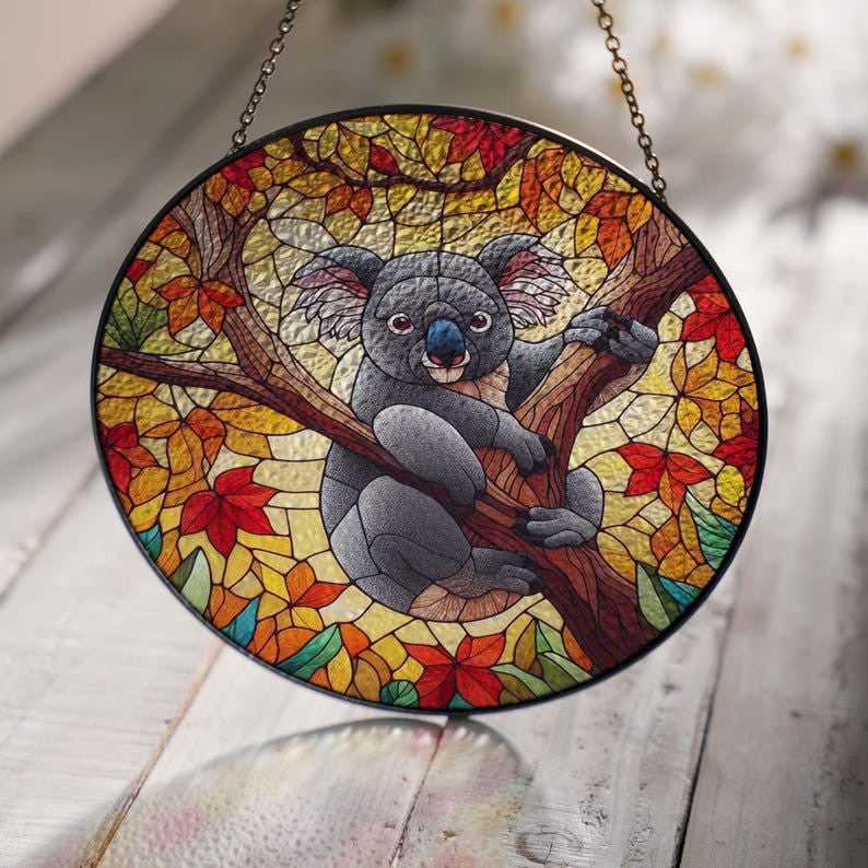 Autumn Koala Stain Glass Decor, Koala On Fall Tree Decor, Koala Lover Gift, Autumn Season, Fall Vibe Decor, Fall Gift, Thanksgiving Gift