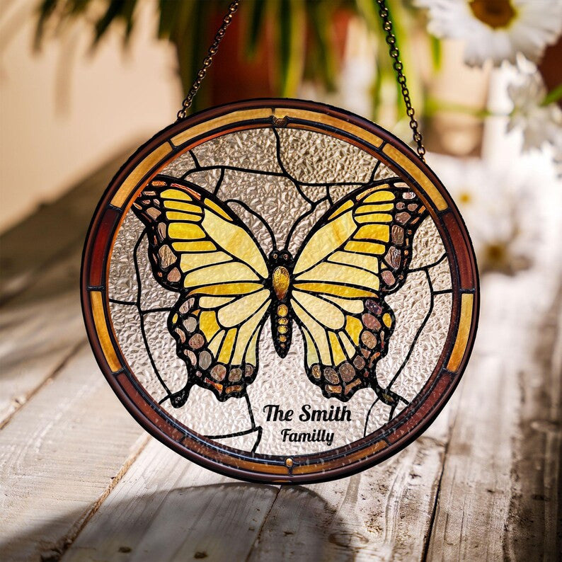Butterflies Glass Art Suncatcher, Butterfly Lovers Gift, Butterfly Window Hangings, Flower Suncatcher, Wall Hanging Ornament, Home Decor