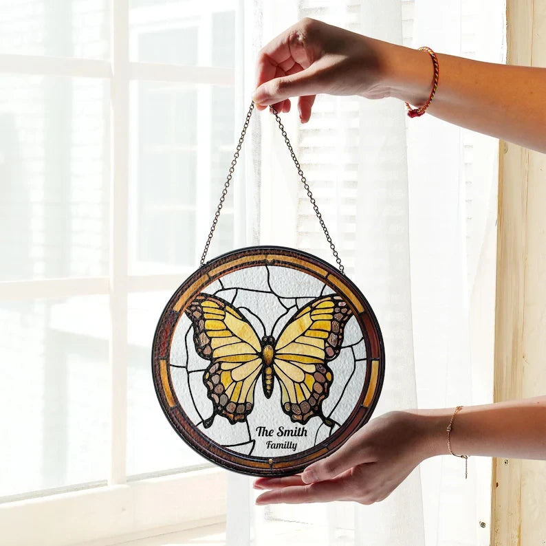 Butterflies Glass Art Suncatcher, Butterfly Lovers Gift, Butterfly Window Hangings, Flower Suncatcher, Wall Hanging Ornament, Home Decor