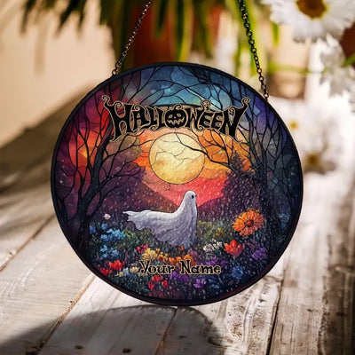 Spooky Round Faux Stained Glass, Spooky Suncatcher, Halloween Spooky Faux Stained Glass Window Hanging, Spooky Flower Faux Stained Glass SunCatcher
