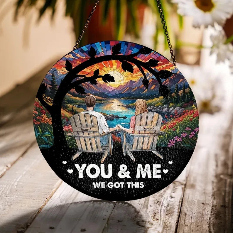 Custom Couple Suncatcher Faux Stained Glass, Couple Window Hanging Suncatcher, You & Me We Got This Couple Wedding Anniversary Gift, Anniversary