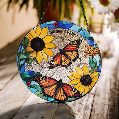 Butterflies Glass Art Suncatcher, Butterfly Lovers Gift, Butterfly Window Hangings, Flower Suncatcher, Wall Hanging Ornament, Home Decor
