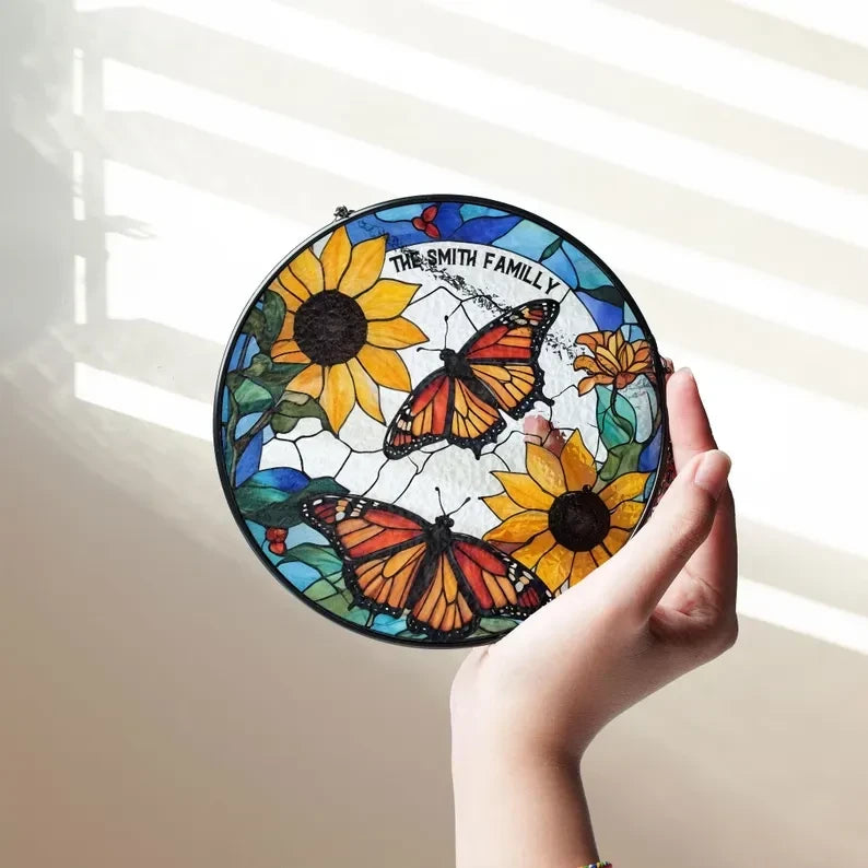 Butterflies Glass Art Suncatcher, Butterfly Lovers Gift, Butterfly Window Hangings, Flower Suncatcher, Wall Hanging Ornament, Home Decor