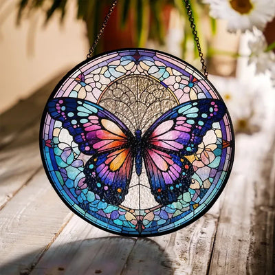Butterflies Glass Art Suncatcher, Butterfly Lovers Gift, Butterfly Window Hangings, Flower Suncatcher, Wall Hanging Ornament, Home Decor