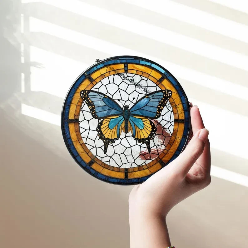 Butterflies Glass Art Suncatcher, Butterfly Lovers Gift, Butterfly Window Hangings, Flower Suncatcher, Wall Hanging Ornament, Home Decor