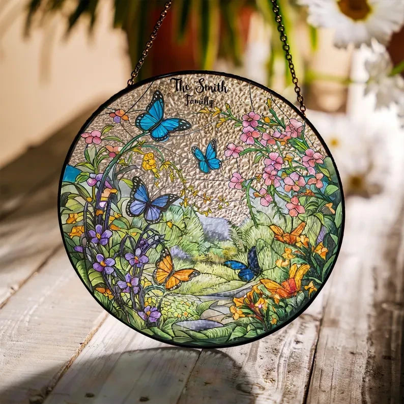 Butterflies Glass Art Suncatcher, Butterfly Lovers Gift, Butterfly Window Hangings, Flower Suncatcher, Wall Hanging Ornament, Home Decor