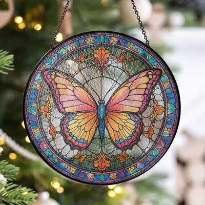 Butterflies Glass Art Suncatcher, Butterfly Lovers Gift, Butterfly Window Hangings, Flower Suncatcher, Wall Hanging Ornament, Home Decor