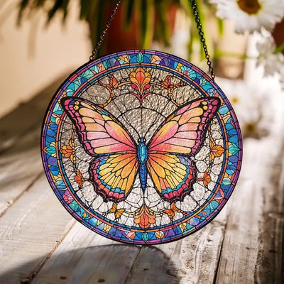 Butterflies Glass Art Suncatcher, Butterfly Lovers Gift, Butterfly Window Hangings, Flower Suncatcher, Wall Hanging Ornament, Home Decor