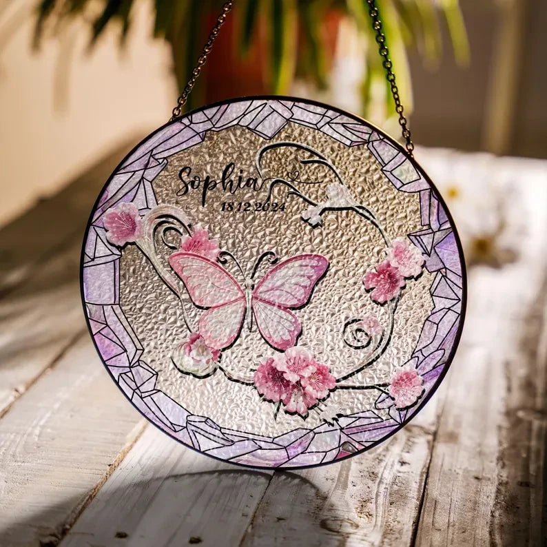 Butterflies Glass Art Suncatcher, Butterfly Lovers Gift, Butterfly Window Hangings, Flower Suncatcher, Wall Hanging Ornament, Home Decor