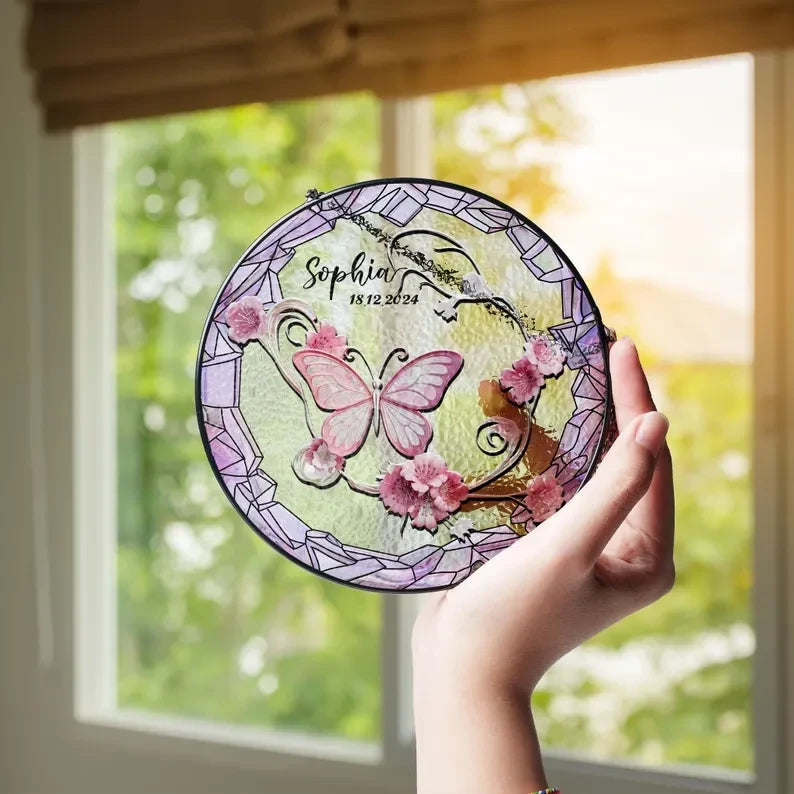 Butterflies Glass Art Suncatcher, Butterfly Lovers Gift, Butterfly Window Hangings, Flower Suncatcher, Wall Hanging Ornament, Home Decor