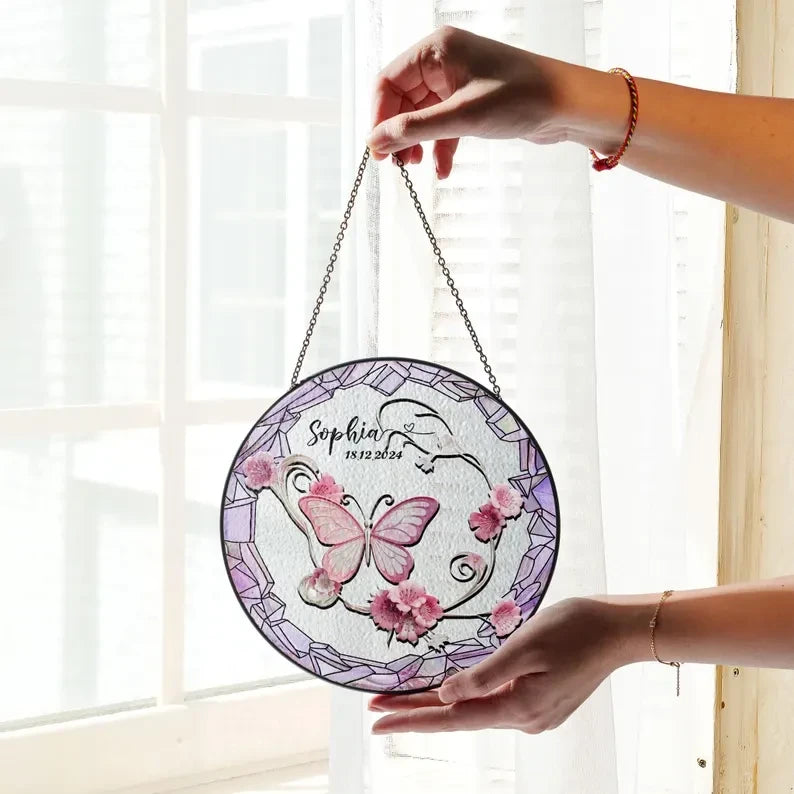 Butterflies Glass Art Suncatcher, Butterfly Lovers Gift, Butterfly Window Hangings, Flower Suncatcher, Wall Hanging Ornament, Home Decor