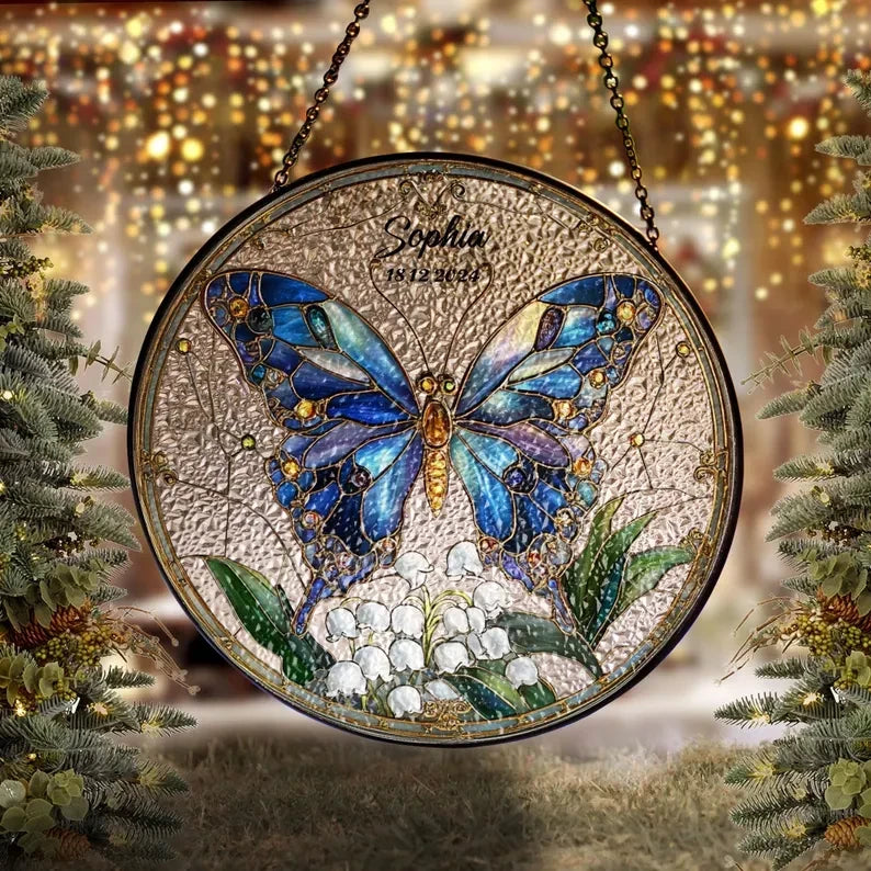 Butterflies Glass Art Suncatcher, Butterfly Lovers Gift, Butterfly Window Hangings, Flower Suncatcher, Wall Hanging Ornament, Home Decor