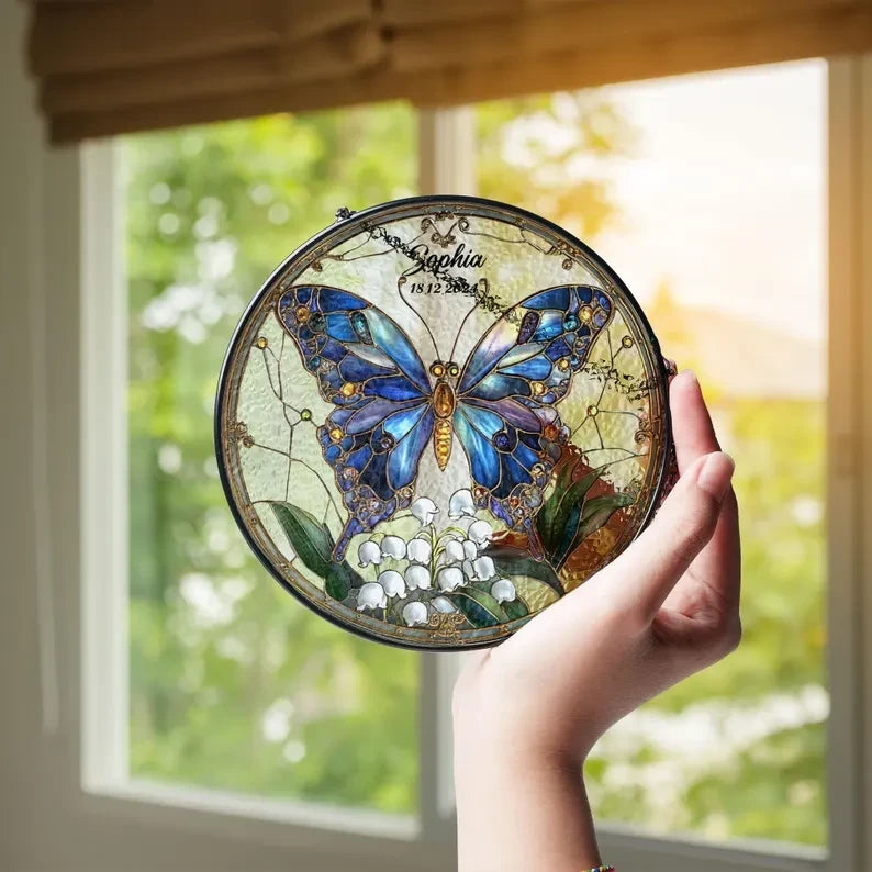 Butterflies Glass Art Suncatcher, Butterfly Lovers Gift, Butterfly Window Hangings, Flower Suncatcher, Wall Hanging Ornament, Home Decor