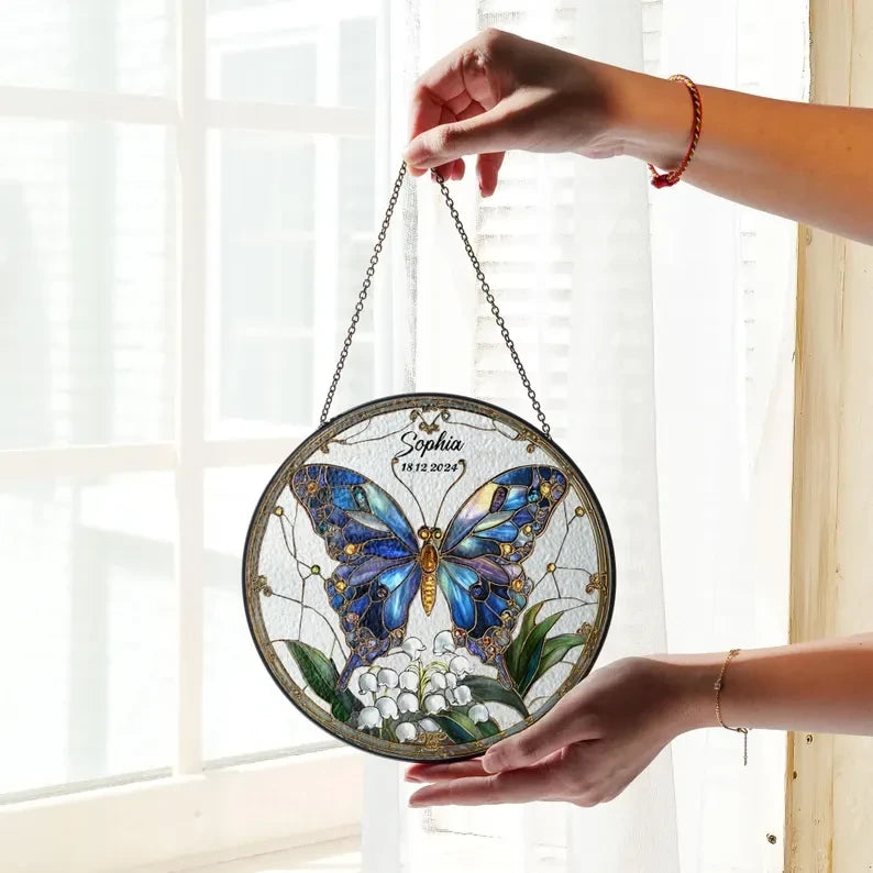 Butterflies Glass Art Suncatcher, Butterfly Lovers Gift, Butterfly Window Hangings, Flower Suncatcher, Wall Hanging Ornament, Home Decor