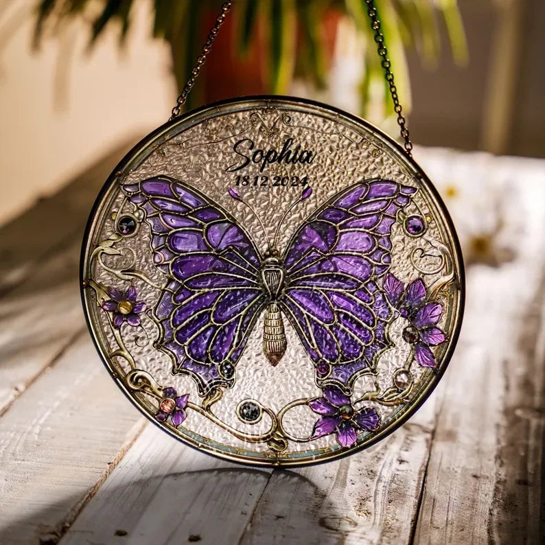 Butterflies Glass Art Suncatcher, Butterfly Lovers Gift, Butterfly Window Hangings, Flower Suncatcher, Wall Hanging Ornament, Home Decor