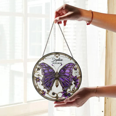 Butterflies Glass Art Suncatcher, Butterfly Lovers Gift, Butterfly Window Hangings, Flower Suncatcher, Wall Hanging Ornament, Home Decor