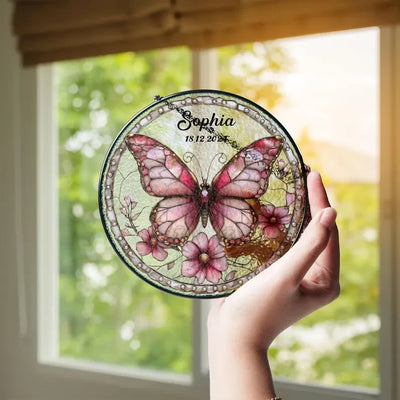 Butterflies Glass Art Suncatcher, Butterfly Lovers Gift, Butterfly Window Hangings, Flower Suncatcher, Wall Hanging Ornament, Home Decor