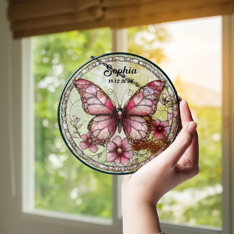 Butterflies Glass Art Suncatcher, Butterfly Lovers Gift, Butterfly Window Hangings, Flower Suncatcher, Wall Hanging Ornament, Home Decor