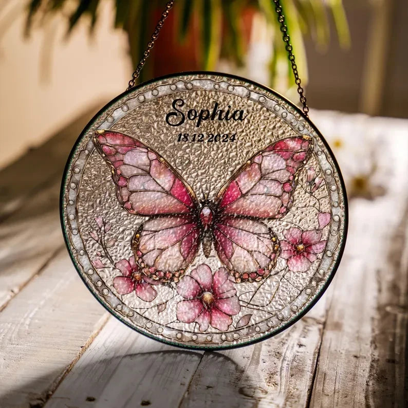 Butterflies Glass Art Suncatcher, Butterfly Lovers Gift, Butterfly Window Hangings, Flower Suncatcher, Wall Hanging Ornament, Home Decor