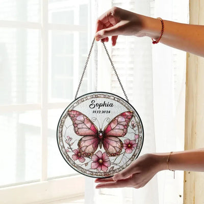 Butterflies Glass Art Suncatcher, Butterfly Lovers Gift, Butterfly Window Hangings, Flower Suncatcher, Wall Hanging Ornament, Home Decor