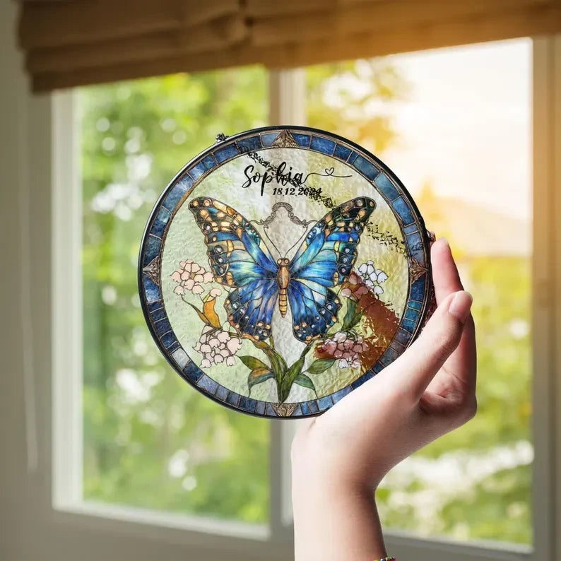 Butterflies Glass Art Suncatcher, Butterfly Lovers Gift, Butterfly Window Hangings, Flower Suncatcher, Wall Hanging Ornament, Home Decor