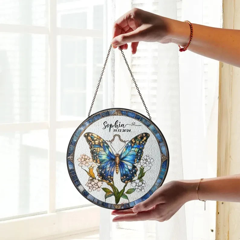 Butterflies Glass Art Suncatcher, Butterfly Lovers Gift, Butterfly Window Hangings, Flower Suncatcher, Wall Hanging Ornament, Home Decor