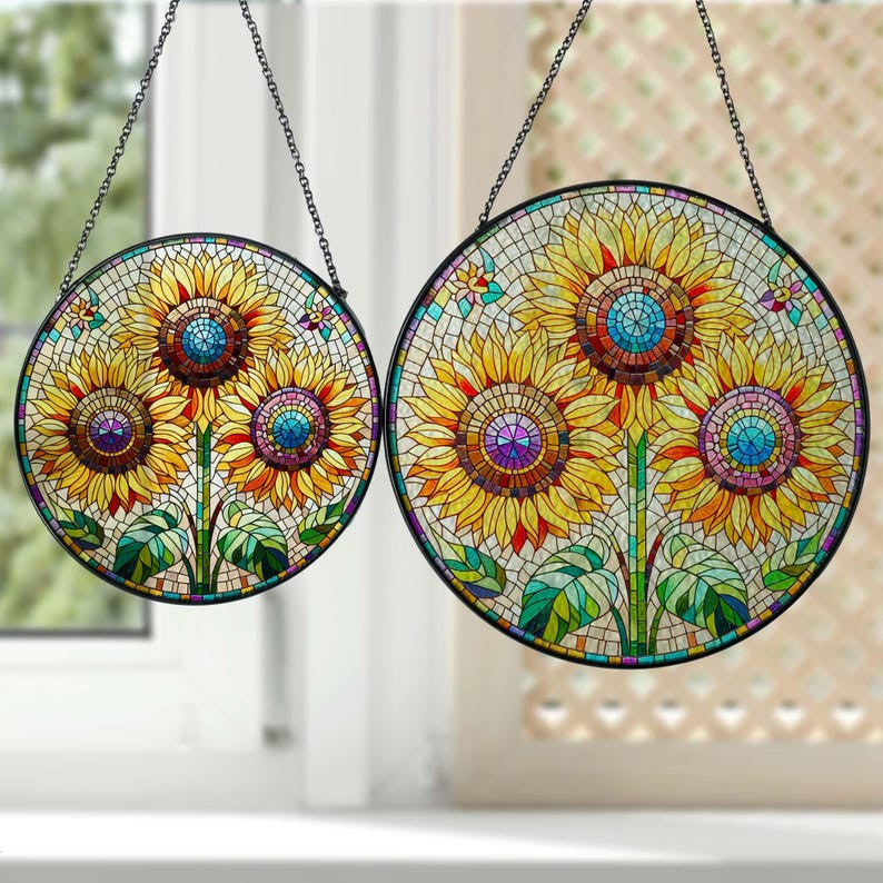 Sunflower Glass Suncatcher Hanging, Sunflower Lover Gift , Home Decor, Sunflower Suncatcher Decor, Perfect Gift For Grandma, Flower Glass
