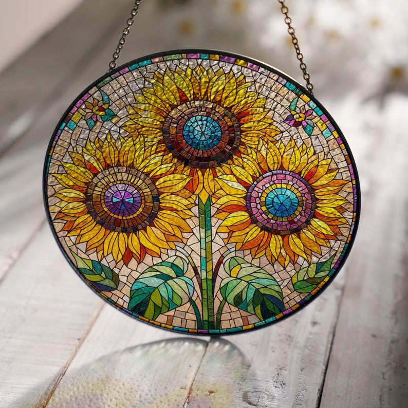 Sunflower Glass Suncatcher Hanging, Sunflower Lover Gift , Home Decor, Sunflower Suncatcher Decor, Perfect Gift For Grandma, Flower Glass