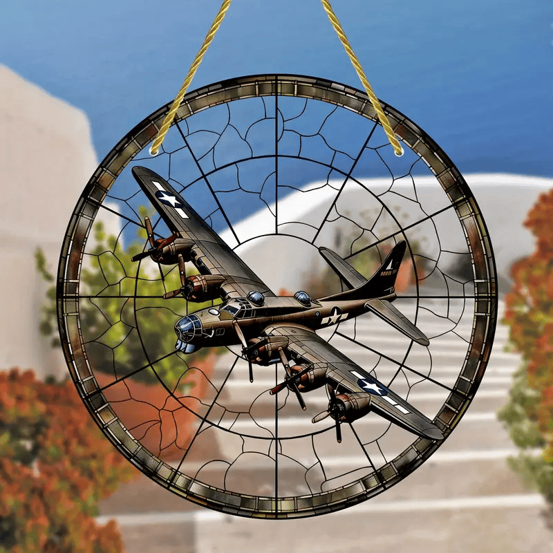 Miltary Airplane Faux Stained Glass Suncatcher Aircraft Hanging Window Home Decor