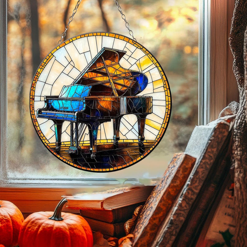 Piano Faux Stained Glass Suncatcher, Acrylic Suncatcher Music Teacher Window Hanging Music Lover Gift Pianist Gift For Teacher Musical Gift Classroom Decor Treble Clef