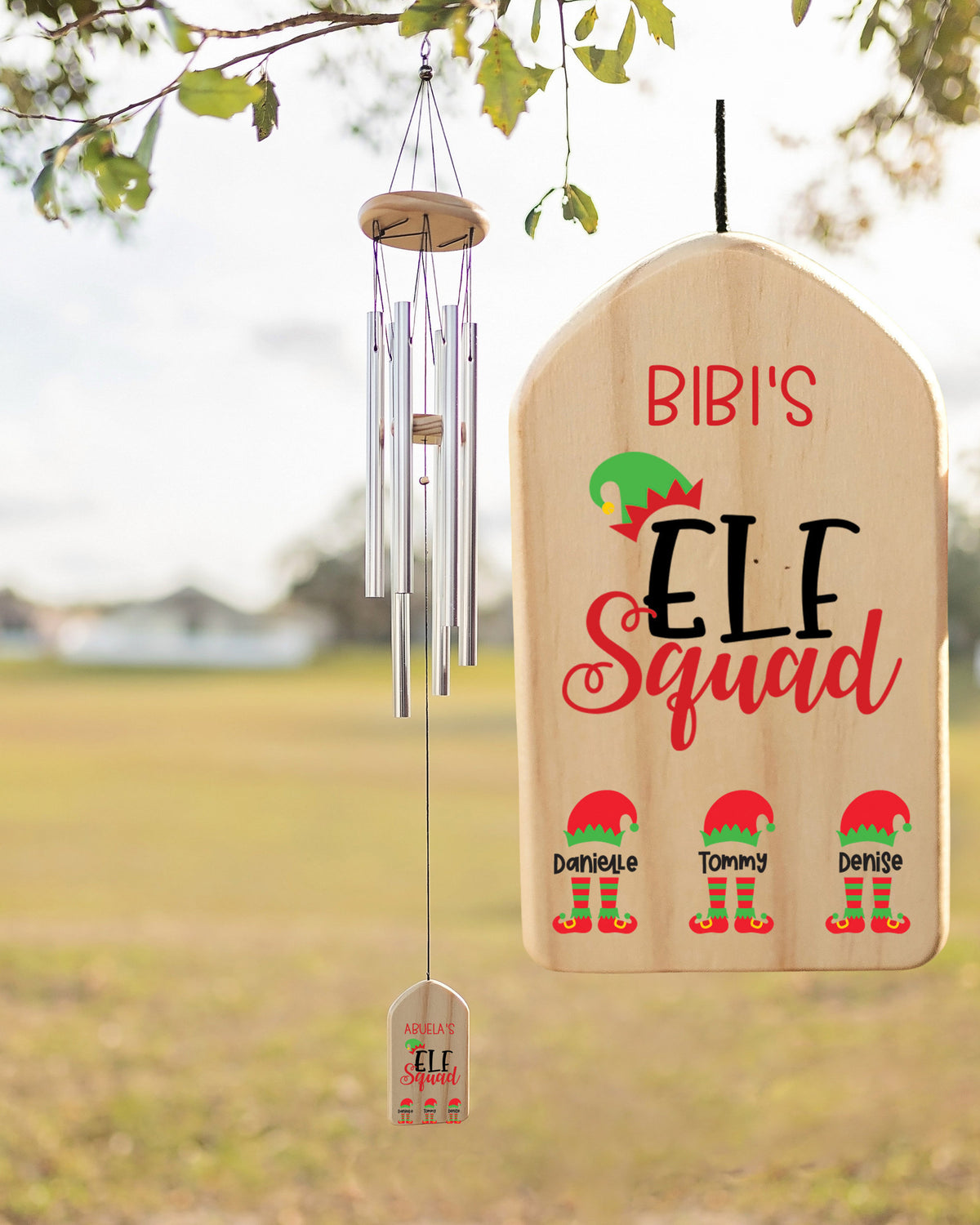 Custom Christmas Memorial WindChime Gift for Bibi, Bibi Gift, Personalized Gift, Elf Squad,  Bibi Gift for Xmas, Bibi's Garden