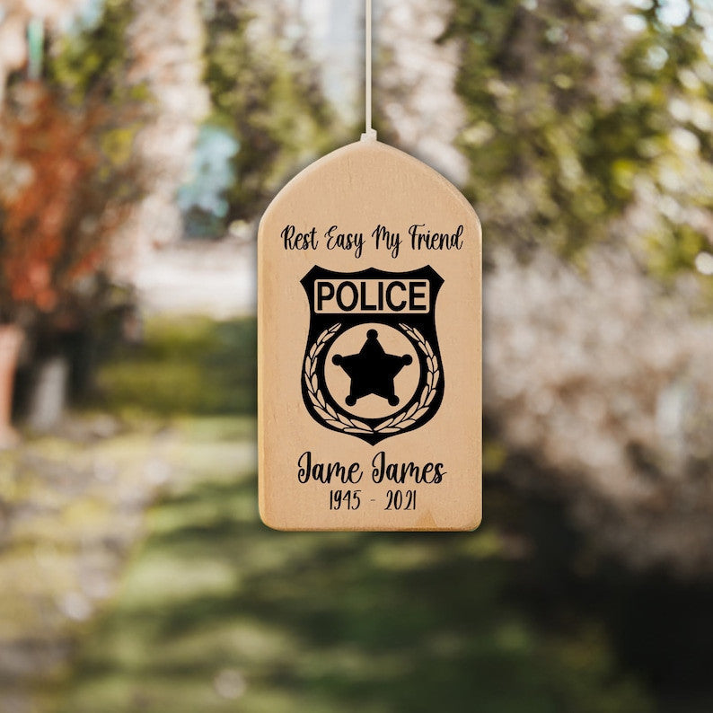 Police Memorial Personalized Wind Chime, Rest Easy My Friend In Memory of, Remembrance Loss of Father, Law Enforcement Grieving Sympathy