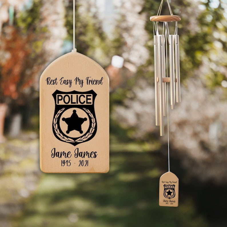 Police Memorial Personalized Wind Chime, Rest Easy My Friend In Memory of, Remembrance Loss of Father, Law Enforcement Grieving Sympathy