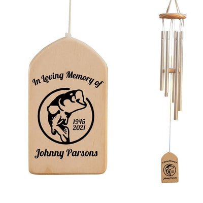 Bass Fisherman Memorial Personalized Wind Chime, Remembrance Grief Loss Gift, In Loving Memory Sympathy Gift, Loss of Mother Father
