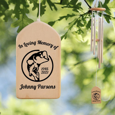 Bass Fisherman Memorial Personalized Wind Chime, Remembrance Grief Loss Gift, In Loving Memory Sympathy Gift, Loss of Mother Father