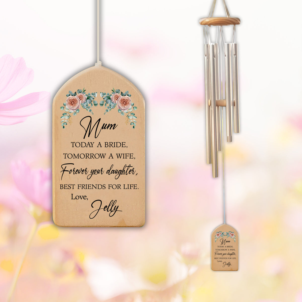 Personalized Mother of the Bride Wind Chime, Wedding Wind Chime, Bridal Gift, Bride To Mother Gift, Floral Wind Chime, Custom Wedding Gift